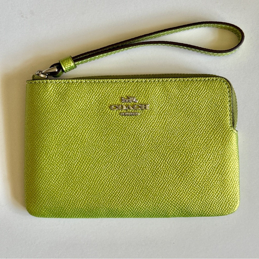 Coach metallic corner zip wristlet